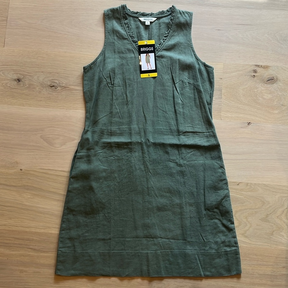 NWT Ruffle Neck Linen Shift Dress